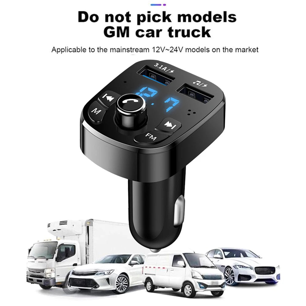 Lettore Mp3 per auto Caricatore rapido doppio USB Trasmettitore FM Compatibile con Bluetooth 5.0 Kit vivavoce per auto Kit per auto con presa per chiavetta USB