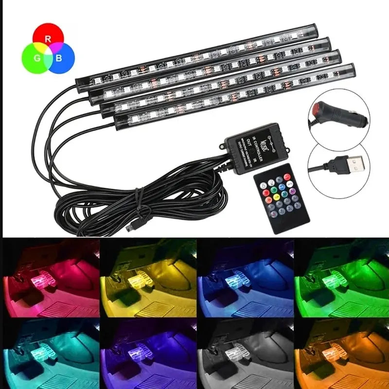 Luci ambientali RGB universali per auto Striscia a LED Lampade d'atmosfera interne 8 colori Decorativi Off Road 4x4 SUV Accessori per automobili