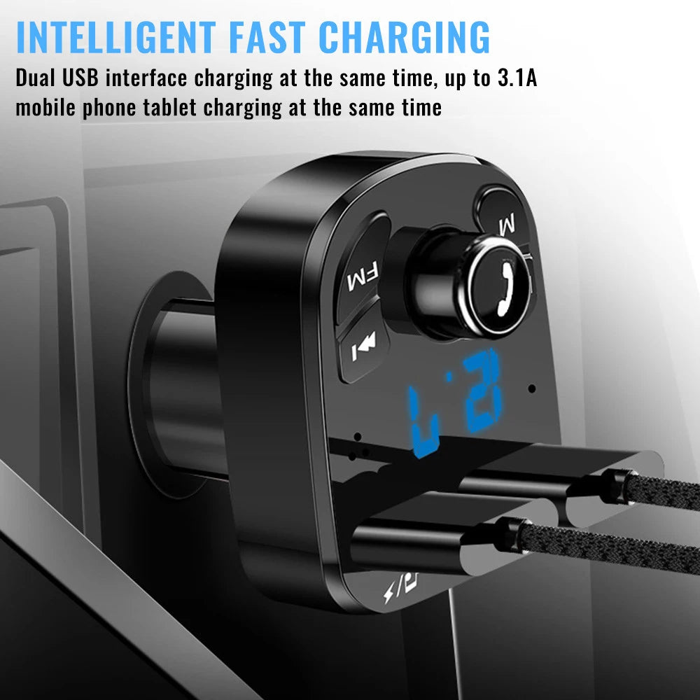 Lettore Mp3 per auto Caricatore rapido doppio USB Trasmettitore FM Compatibile con Bluetooth 5.0 Kit vivavoce per auto Kit per auto con presa per chiavetta USB