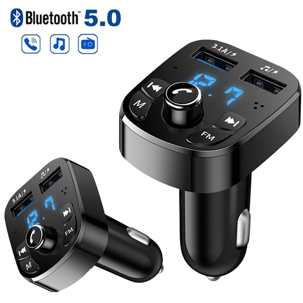 Lettore Mp3 per auto Caricatore rapido doppio USB Trasmettitore FM Compatibile con Bluetooth 5.0 Kit vivavoce per auto Kit per auto con presa per chiavetta USB